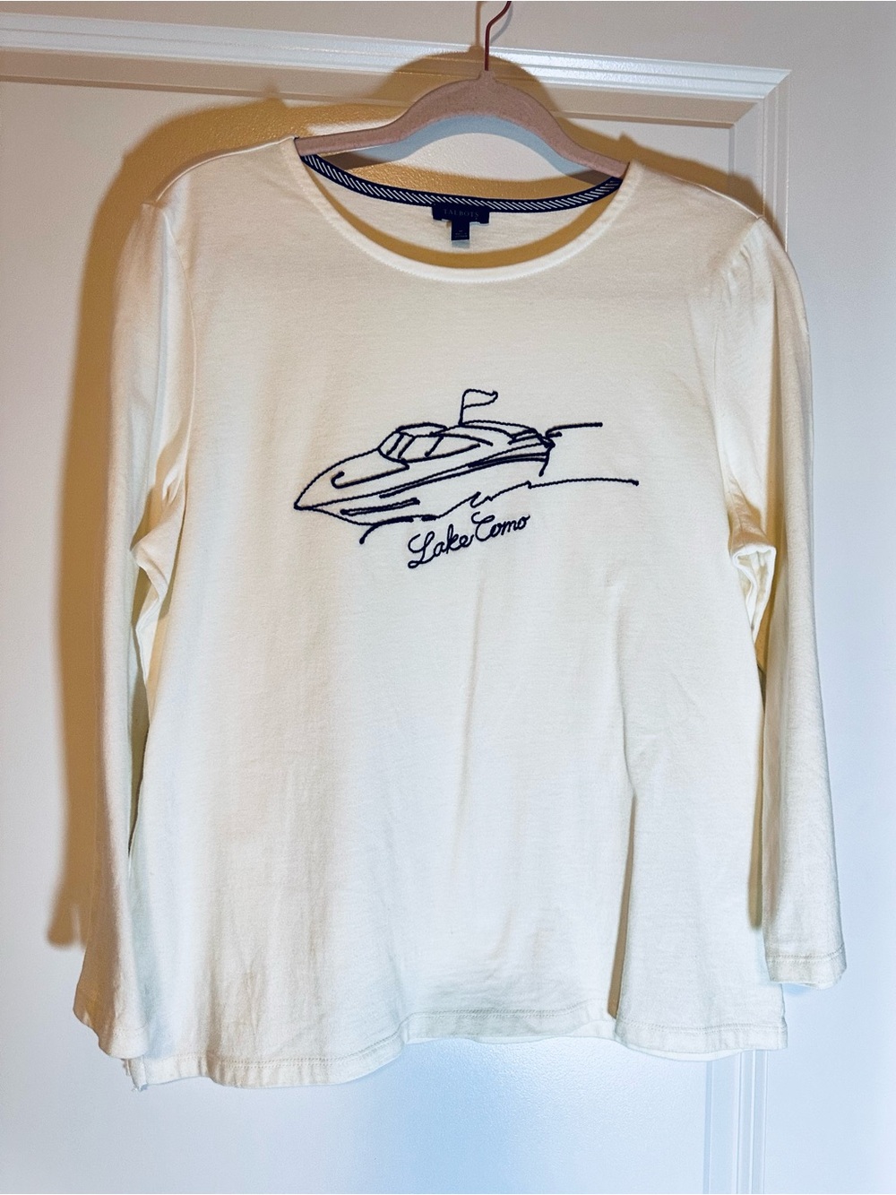 LAKE COMO print Talbots long sleeve top sz Medium